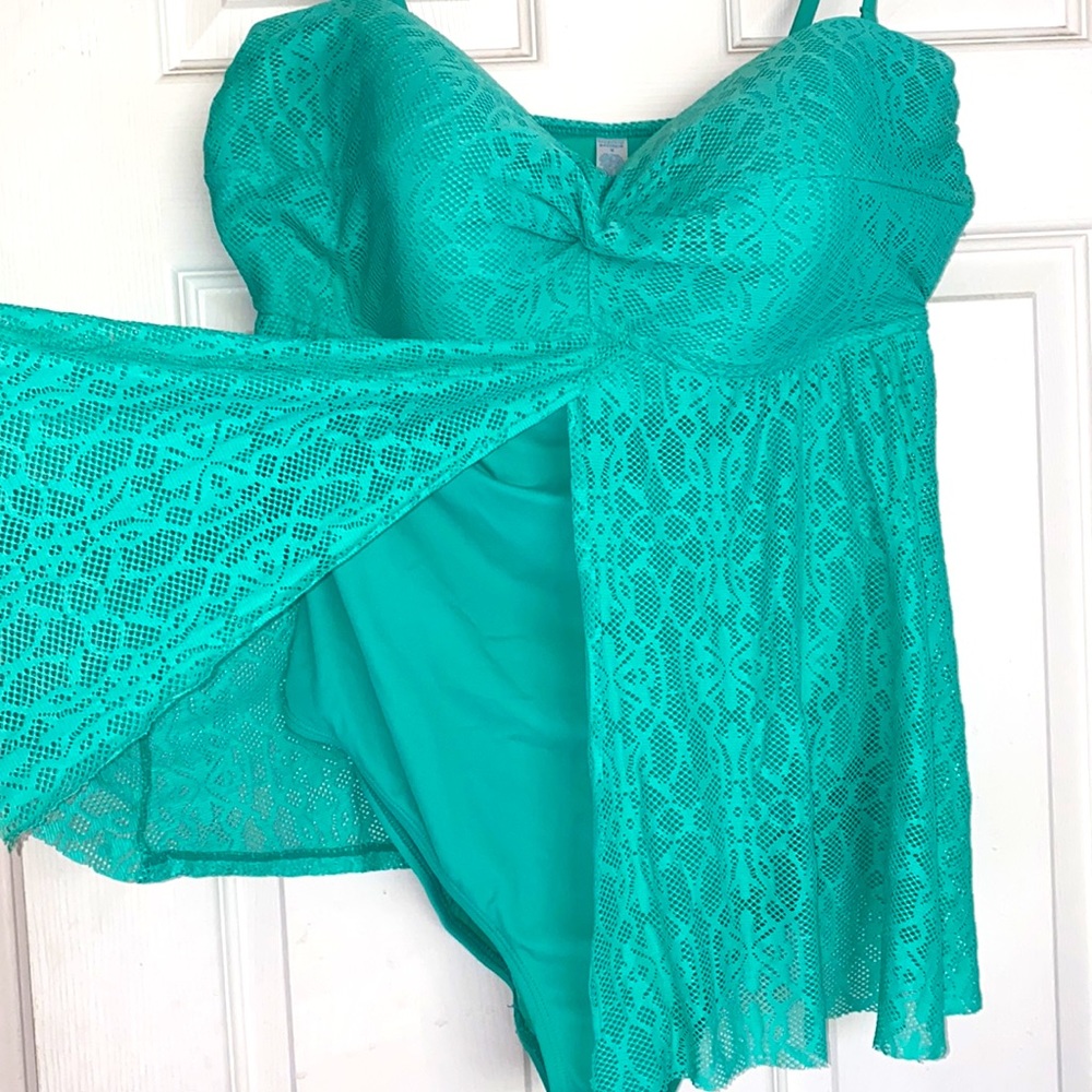 Tropical Escape Teal Mesh One Piece Swim Suit - Picture 3 of 5